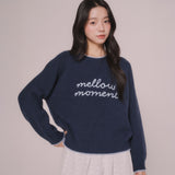 メローエンブロイダーラインニットトップ (Navy)