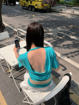 Color Back Open Loose Fit Short-Sleeved T-shirt