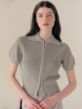 COLLAR HALF KNIT ZIP UP GRAY