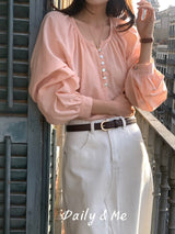 Round shirring blouse (2color)