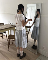 Kamming Sheepskin Check Cancan Banding Midi Skirt