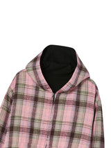 REVERSIBLE CHECK HOOD ZIP-UP BLACK