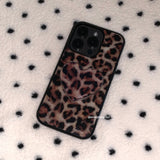 [magsafe glass] leopard fur case - brown