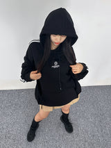 (UNISEX) スリーストライプ オーバーサイズキュート ボックスフーディー - 2 COLOR
