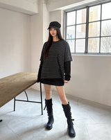 オドストライプレイヤードTシャツ