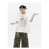 BETWEENAND xsunonebird Summer Loose Printed Top Two Color Pure Cotton Round Neck Short Sleeve T-shirt for Women
