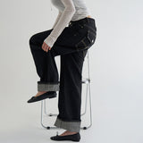 [MADE] [Dafrun] Back Adjuster Hip Pocket Roll-Up Raw Denim Pants - 2 Colors