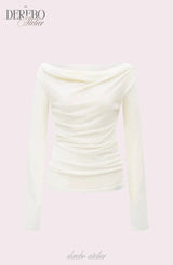 Flow lip shirring pink long-sleeve tee