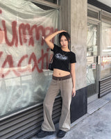 Khaki low boots cut pants