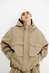 BIG POCKET HOODED JACKET BEIGE