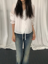 Russell Puff-Sleeve Shirred Blouse