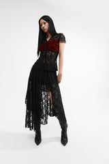 レースアシメトリックシャーリングスカート #BLACK