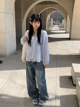 スワンウォッシュデニムポケットワイドパンツ