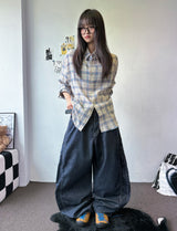 チリング ステッチ プリント タトゥー バルーン デニム パンツ 2カラー