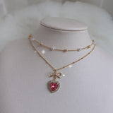 ロージーハートプリンセスレイヤードネックレス - ゴールドカラー (STAYC Seeun Necklace)