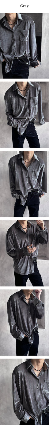 [F/W] ベルベットストライプシャツ(2color)