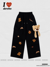 Bear Patch Banding Shirring Casual Pants