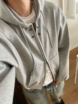 double-button hooded zip-up hoodie (2colors)