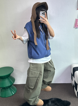FLEECE LAYERED VEST ZIP UP💚💙🖤🧡4COLOR
