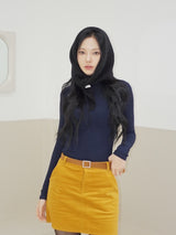 V-neck Slim Half Turtleneck Spandex Long-Sleeved T-Shirt