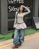 メローデザインロングスリーブカットソー (or Long-Sleeve Top)
