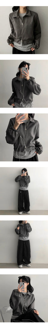 LANE Two-Way Suede Collar Jacket