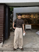 ストライプカラーウェイクロップド半袖Tシャツ