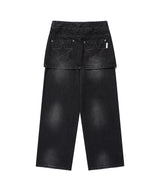 W STAR APPLIQUE LAYERED SKIRT DENIM PANTS(CV2GFFD111A)