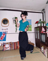 (2color) Wrap Button Wide Banding Pants
