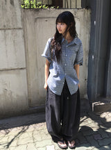 [unisex] フューシルチェックオーバー半袖シャツ