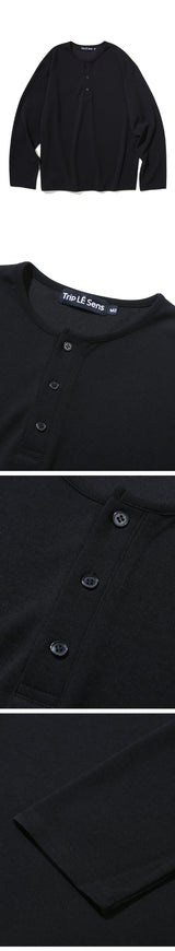 ヘンリーネック長袖Tシャツ_ブラック