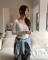 Meloni Ribbed Shirred Long Sleeve