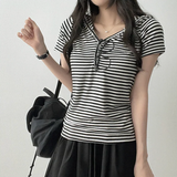 Ruzyn spandex stripe snap short sleeve hoodie