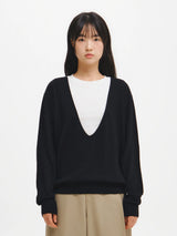 DEEP V-NECK LOOSE FIT KNIT PULLOVER