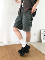 Chakin ダブルニーリベットバミューダショートデニムパンツ
