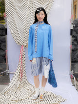春夏新作オリジナルデザイン小さな翼プリントパッチワークレイヤードTシャツ