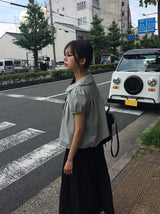 オディール ダブル ボタン パフ チェック カラー シャツ ブラウス