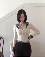 プレティカラーボタンUネックニット