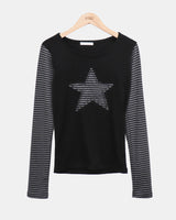 Emyu Star Patch Stripe Long Sleeve T-Shirt
