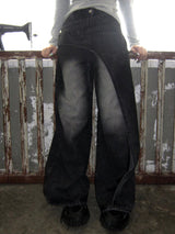 Wrap washing wide denim-PT