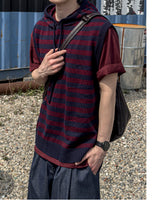 Broad Stripe Knit Hoodie Vest