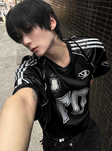 Matte Black & Silver White Mesh Track Short-Sleeve Tee