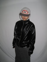 Leather Jersey Zip-Up Jacket