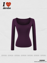 deep wide-neck slim long-sleeved knit shirt