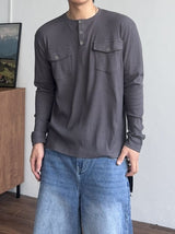 Snap Henley Long Sleeve T-Shirt (3color) (No.1010)