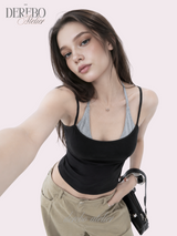 ダブルホルターパッドスリーブレストップ