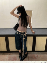レトロストレートカプリデニムパンツ