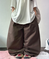 HIGH QUALITY 🐣 KOREAN / STRING 🐣 HIGHTEEN TEENAGER TATTOO LETTERING COTTON WIDE BALLOON LONG PANTS 🐣🤎🖤🩶💚 - 5 COLORS