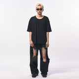 オーバーサイズシルケットスクープネックTシャツ BLACK