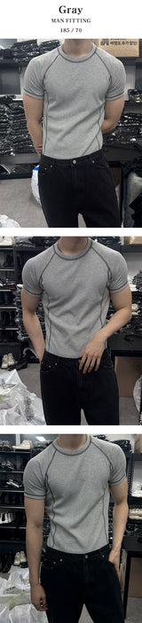 [MUSCLE FIT] Stitch waffle half t-shirts(3color)